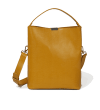 Load image into Gallery viewer, Yellow and gold vegan leather shoulder bag against a white background.
