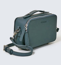 Load image into Gallery viewer, Teal blue vegan leather crossbody handbag against a white background.

