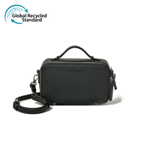 Load image into Gallery viewer, Black vegan leather crossbody bag with the Global Recycled Standard logo photographed against a white background.
